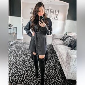 NWT Abercrombie & Fitch Womens Satin Belted Shirt Dress Large